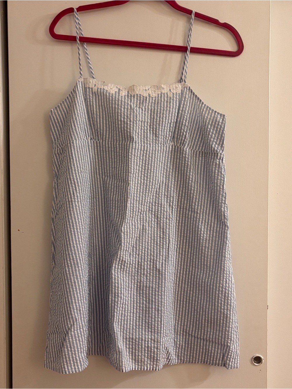 J. Crew Light Blue and White Striped Lace-Trim Mini Dress